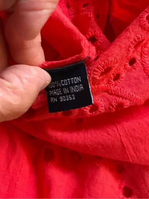 Cotton Maxi Dress Smocked Back Eyelet Puff Sleeve Coral Womens Large thumbnail 7