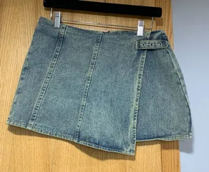 Pretty Little Thing Vintage Wash Denim Wrap Over Mini Skirt - Size 4 thumbnail 1