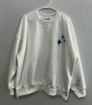 Altar'd State White Crewneck Sweater with Blue Star Motifs thumbnail 1