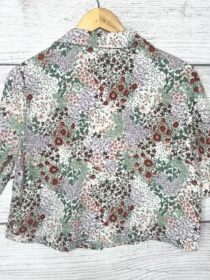 Cynthia Rowley Floral Multicolor Button-Front Cropped Sleep Shirt Size Medium thumbnail 11