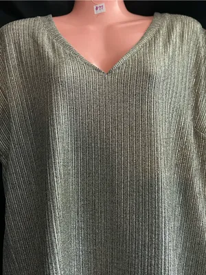 White House Black Market Women’s Metallic Silver V-Neck Ribbed Knit Top MD thumbnail 7