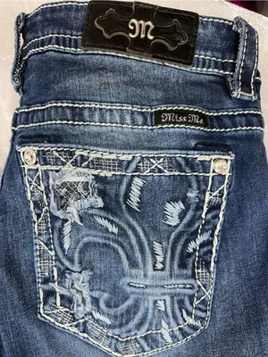 Miss Me Women's Dark Blue sequin Embroidered pockets mid rise Bootcut Jeans 31 thumbnail 10