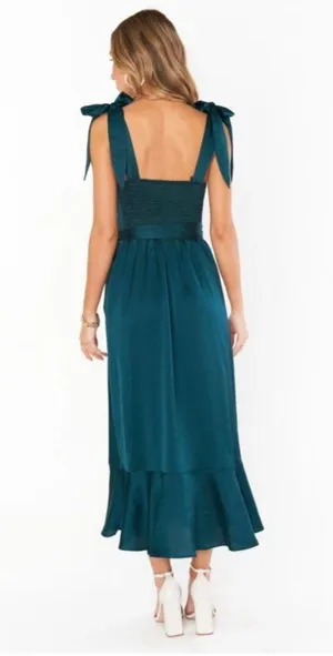 Show Me Your Mumu New Deep Emerald Luxe Satin Claire Midi Dress Large thumbnail 7