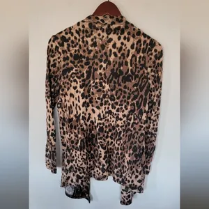Boston Proper Cardigan Womens XS Brown Leopard Print Open‎ Front Waterfall Knit thumbnail 3