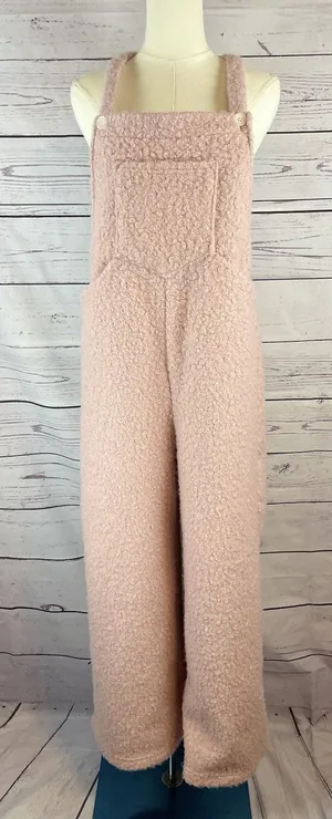 Halara Teddy Fuzzy Plush Wide Leg Overall Jumpsuit Women’s Size S Pink Cozy thumbnail 1