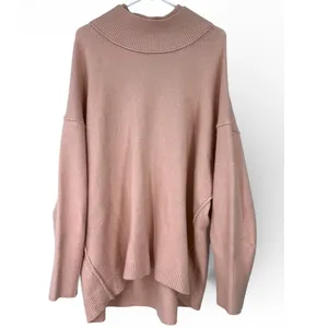 Free People L Softly Tunic Turtleneck Sweater Oversized Knit Pullover Pink thumbnail 2