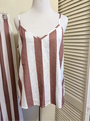 Shein medium Brown & White Vertical Stripe 2-Piece Resort Set thumbnail 3