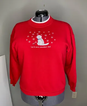 let it snow somewhere else! cat sweatshirt vintage Red Size XL thumbnail 1