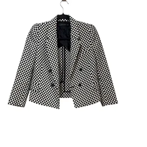 Zara Woman Black White Checkered Cropped Double Breasted Blazer XS thumbnail 2