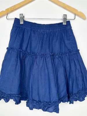 Hill House Paz Ruffle Linen Mini Skirt Size S Navy Blue thumbnail 5
