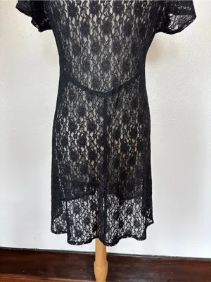 All That Jazz Vintage Witchy Goth Black Lace Short Sleeve Sheer Skater Dress thumbnail 5