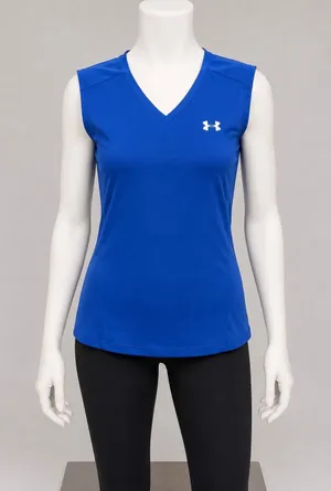 Under Armour HeatGear Royal Blue V-Neck‎ Compression Tank Top Large RN 96510 thumbnail 1