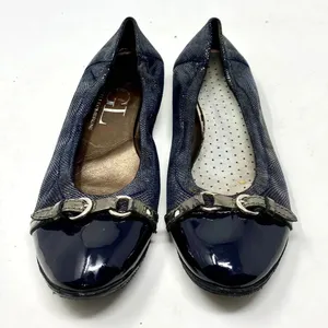 AGL Ballerina Flat‎ Shoes Cap Toe Metallic Patent Leather Navy Blue Size 8.5 thumbnail 4