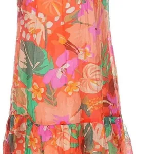 1. State Halter Neck Leaf Print Mini Dress Ruffle Hem‎ Tropical Art Spring XL thumbnail 2