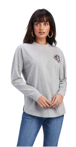 Ariat REAL Women’s Medium Oversized Fit Gray Long Sleeve Graphic Shirt thumbnail 1