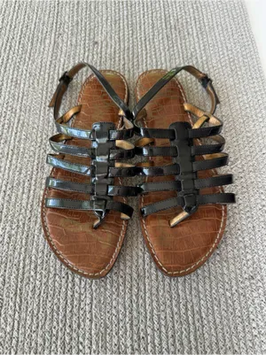 Sam Edelman Black Patent Strappy Flat Sandals Size 7.5 thumbnail 6