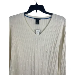 Lane Bryant Cable Knit Sweater Womens 22/24 Cream V-Neck 100% Cotton Preppy NWT thumbnail 4