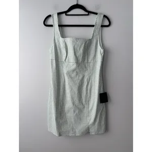 Lulus Happy Chance Sage Green Gingham Square Neck‎ Mini Dress Size Medium thumbnail 4