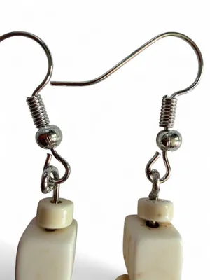 ⁠Handmade Cream Cross & Geometric Cube Bead Drop Earrings thumbnail 4