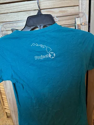 Teal Graphic Tee "Over Everything" Floral Lettering Small Blue thumbnail 4
