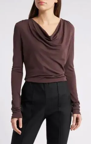 BOSS Esayana Cowl Neck Top Brown Long Sleeve Size Small thumbnail 1