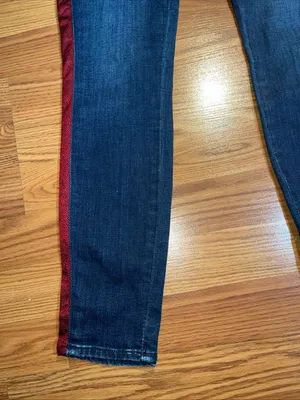 7 For All Mankind Dark Blue Skinny Jeans with Red Side Stripe thumbnail 2