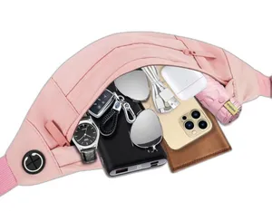 Belt Bag Pink 4 Zipper Pockets Fanny Pack Waist Bag Crossbody Travel Running OC4 thumbnail 1