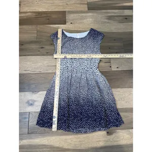 GAP Polka Dot Flare Dress Size M Navy White Sleeveless Elastic Waist Pockets thumbnail 3