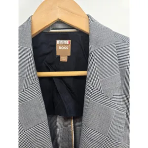 BOSS Blazer Womens 14 Glen Plaid Double Breasted Gray Gold Button EUC thumbnail 2
