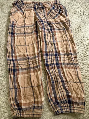 Aerie Tan Navy Plaid Soft Gauze Pajama Jogger Lounge Pants - size XL thumbnail 2