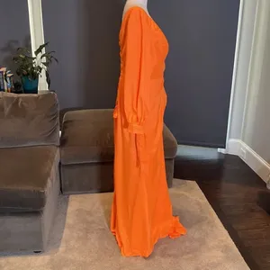 Women’s Orange Full Length Long Sleeve Dress Leg Slit Corset Back Size 14 *READ thumbnail 5