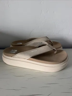 REEF Cushion Bondi Platform Flip Flops Women’s 7 Vintage Oasis Tan Cream Sandals thumbnail 2