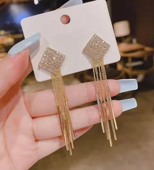 Fashion Elegant Rhinestones Tassel Dangle Drop Earrings for Women thumbnail 2