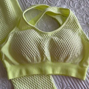 New Lemon Yellow Sport Yoga Set Leggings Top M thumbnail 2