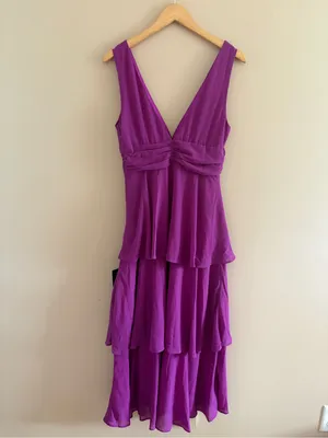 Lulus Celebration Time Purple Sleeveless Tiered Midi Dress Size Medium Cocktail thumbnail 5