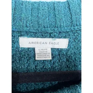 American Eagle Women's L Teal‎ Sweater Waffle Knit Pullover Cozy Relaxed Fit thumbnail 5