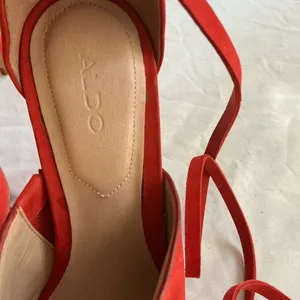 Aldo Red Suede Open Toe Stiletto Heels with Ankle Wrap Straps thumbnail 2