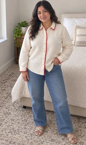 Universal Thread Women’s Cream Gauze Button-Down Shirt – Size L thumbnail 1