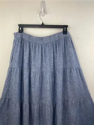 Matty M Blue Chambray Tiered A-Line Midi Skirt size XXL thumbnail 7