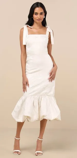 NWT Lulus Silvia Ivory Floral Jacquard Trumpet Midi Dress Banquet Wedding Sz XS thumbnail 1