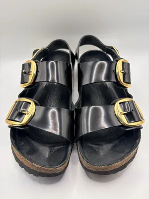 Birkenstock Milano Big Buckle Black Patent Leather Gold Quiet Luxury Sandals 38 US 7-7.5 thumbnail 3