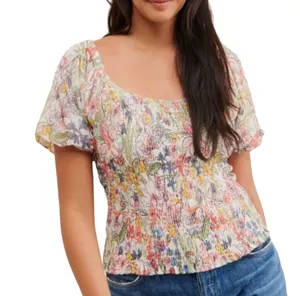 ANTHROPOLOGIE Aurelia Smocked Floral Puff Sleeve Top X-Small EUC thumbnail 1