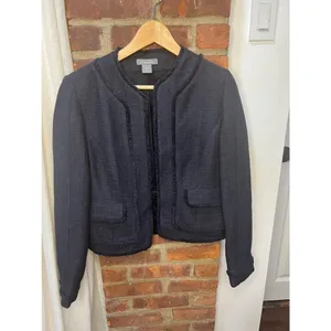 Ann Taylor Quiet Luxury Navy Tweed Fringe Jacket Blazer Size 4 thumbnail 5