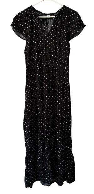 Old Navy Women Size Medium Tiered Ruffle Maxi Dress Polka Dots Rayon Flowing thumbnail 1
