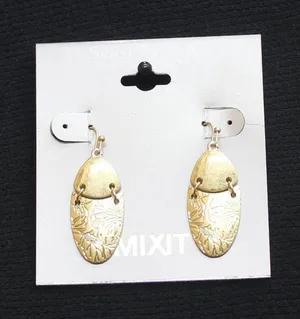 NWT Mixit Dangly Hinge Floral Engrave Oval Plate Earrings Gold Yellow 2.75" thumbnail 1