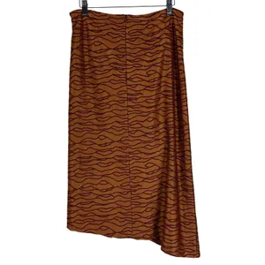 Zara Faux Wrap Wavy Abstract Textured Jacquard Midi Skirt Brown Fall Earthy Sz L thumbnail 6