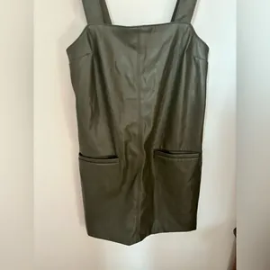 Abercrombie & Fitch Faux Leather Mini Dress Pockets Size XS Green thumbnail 2