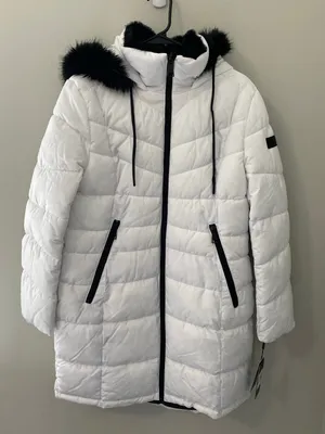 NWT Karl Lagerfeld Paris Long White Puffer Parka Coat Women's Large thumbnail 1