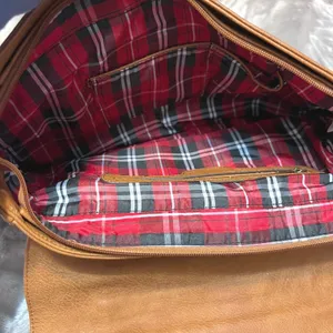 Call it spring Vintage Style Tan Faux‎ Leather Satchel Bag Plaid Lining Handle Shoulder Strap thumbnail 4