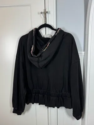 OLI & HALI Black Soft Washed Zip Oversized Hoodie Jacket J505B size medium boho thumbnail 5